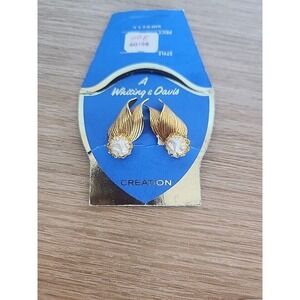 Vintage Whiting‎ and Davis Gold Tone Faux Pearl Clip On Earrings